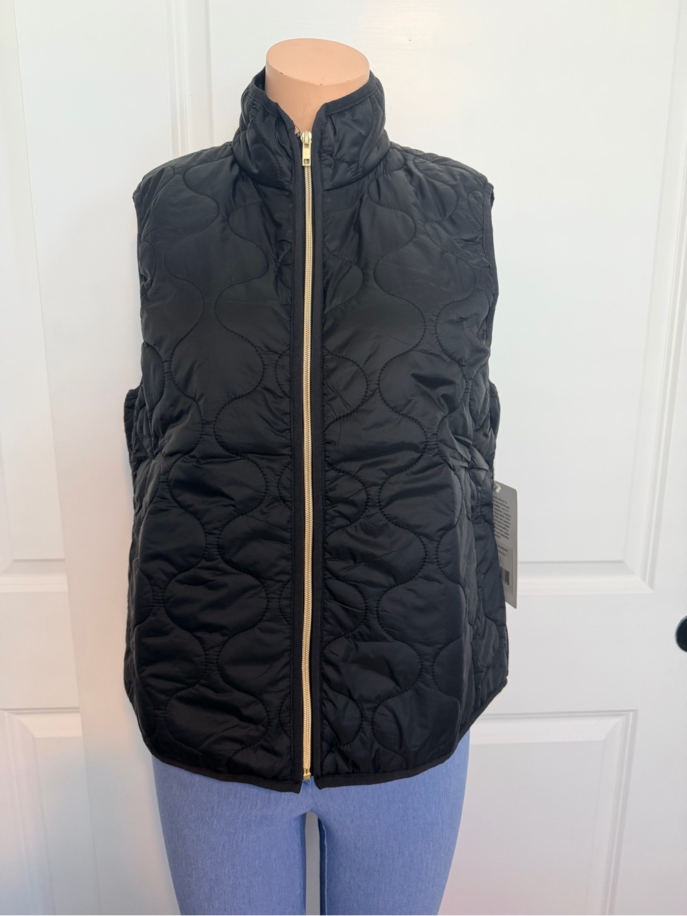 Gottex Black Quilted Vest with Gold-Tone Zipper